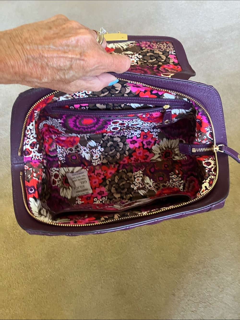 Vera Bradley Quilted Leather Stella Satchel in Aubergine, eggplant gold hardware - Picture 9 of 14
